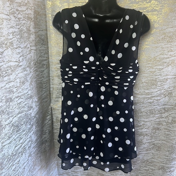 Vintage🧚♀️ Bellissima Black/White Y2K Polka Dot Bodydoll Blouse Size 12 - Picture 12 of 17